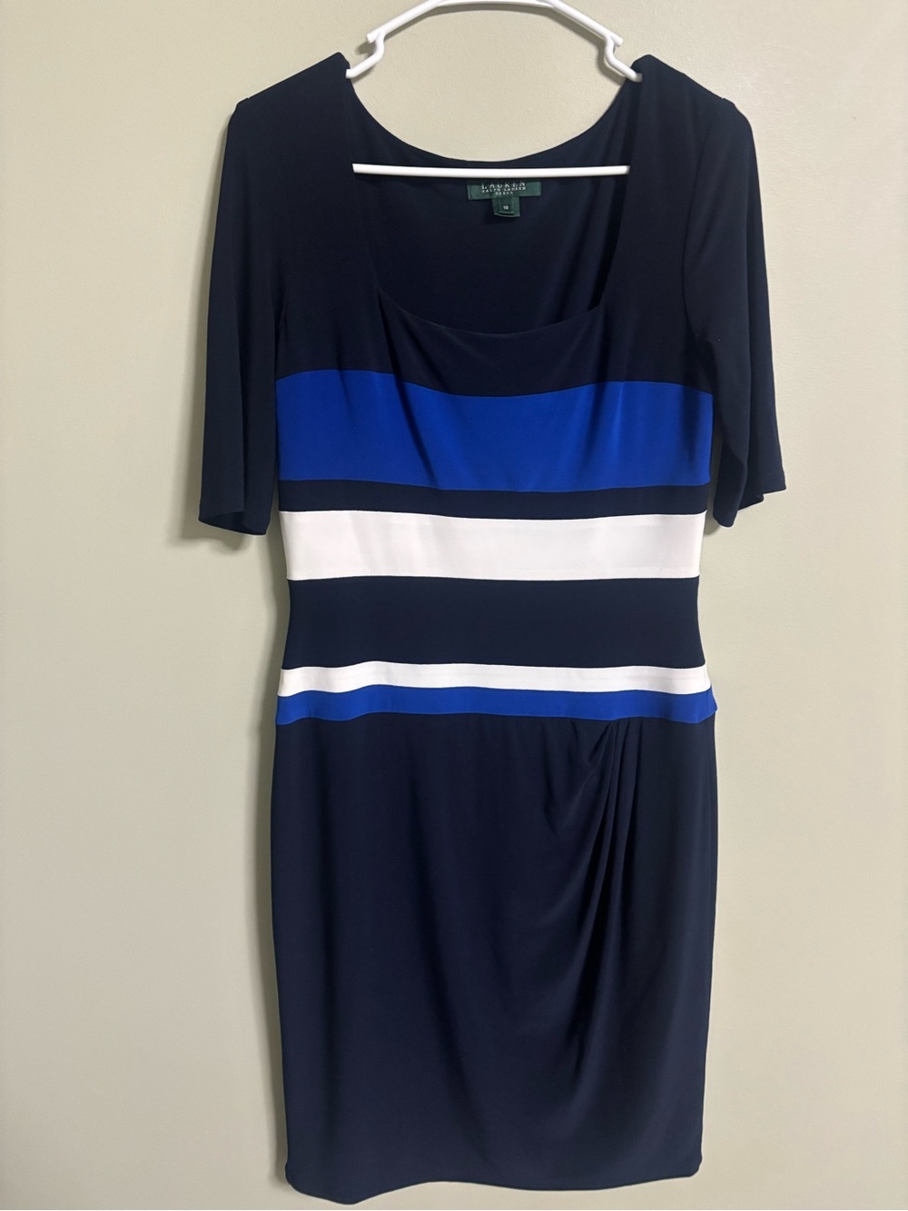 Lauren Ralph Lauren Dress Womens Size 10 Navy Blue Striped Fitted Classic Career